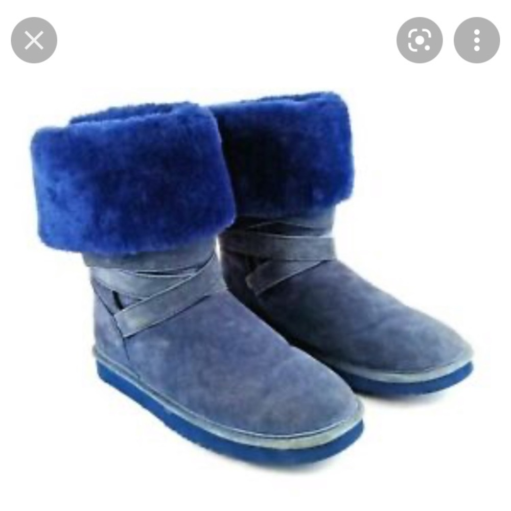 LAMO | Water Resistant Suede Bootie w/ sheepskin Blue Boots